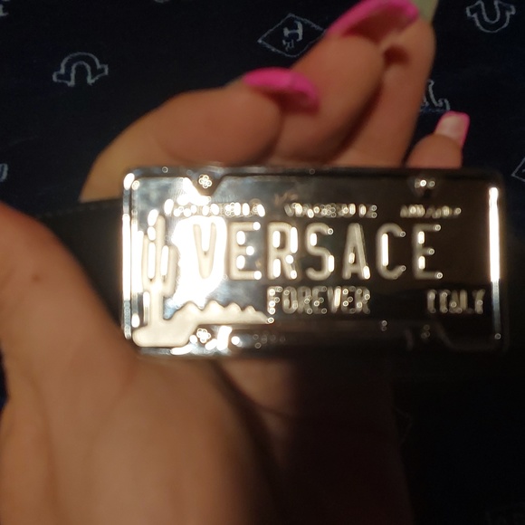 VERSACE LICENSE PLATE SILVER N BLACK BNWOT